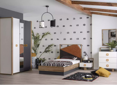 Garnitur Bett Schlafzimmer Kinderzimmer Set Möbel Grau 5tlg Holz Neu